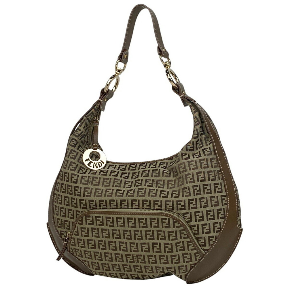 Fendi Zucchino Shoulder Bag Hobo Canvas Brown
